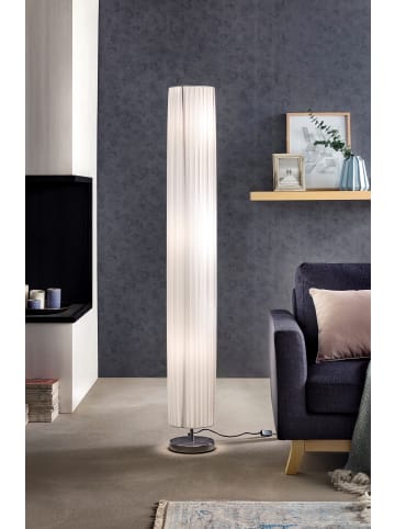 SalesFever Stehlampe 160 cm rund dimmbar Metall verchromt und Plissee-Lampenschirm in Weiß