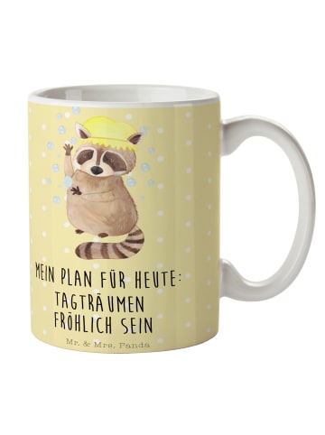 Mr. & Mrs. Panda Keramikbecher Waschbär mit Spruch in Gelb Pastell