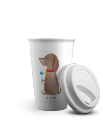 Mr. & Mrs. Panda Kaffeebecher Hund Blume ohne Spruch in Weiß