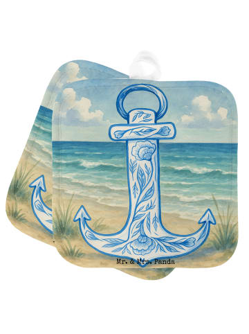 Mr. & Mrs. Panda Topflappen Anker Blau Design ohne Spruch in Weiß