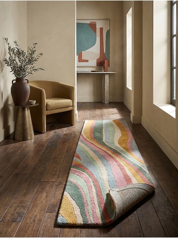 KADIMA DESIGN Teppich Wolle Handgetuftet DERWENT Wellen Muster Wohnzimmer in Multicolor-Grün