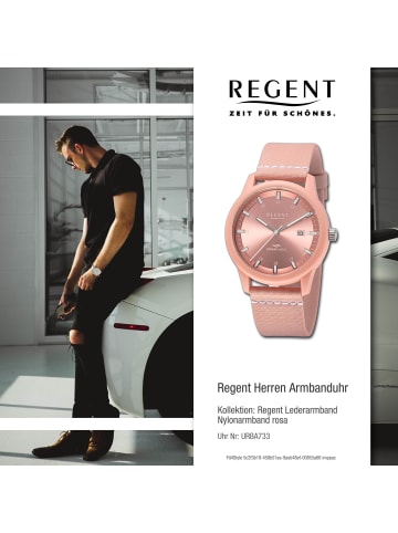 Regent Armbanduhr-Analog rosa, weiß groß (ca. 40mm) Regent Lederarmband
