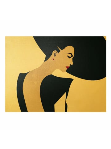 WALLART Leinwandbild Gold - Dame mit Hut in Dunkelblau in Blau