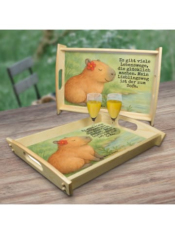 Mr. & Mrs. Panda Holztablett Capybara Blume Design mit Spruch in Weiß