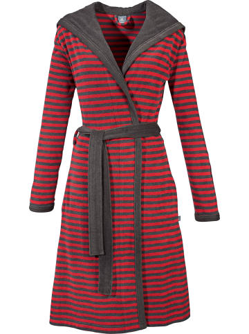 Erwin Müller Leichtfrottier Bademantel  mit Kapuze Bernstadt in rot-anthrazit