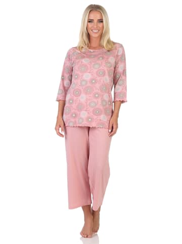 NORMANN Verspielter Damen Capri Pyjama Schlafanzug mit 3/4-Hose - 88181 in altrose