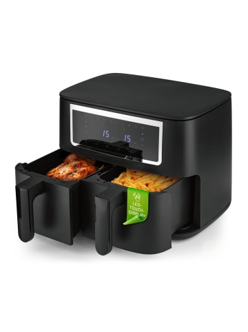 Gourmet Maxx Heißluft-Fritteuse Doppelkorb 2x 4l 2600W schwarz matt/Edelstahl Schwarz