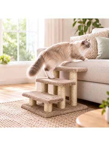 relaxdays Katzentreppe "3 Stufen" in Creme - (B)45 x (H)34 x (T)35 cm