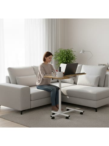 relaxdays Laptoptisch höhenverstellbar mit Rollen in Braun/ Weiß