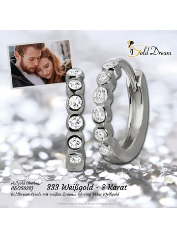 GoldDream Echtgold, 333er Weißgold Damen Creolen Zirkonia Ohrring ca. 12mm