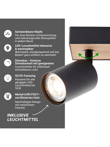 Brilliant Jello Wood LED-Spotbalken – 3-flammig, Schwarz/Holz, dimmbar, warmweiß