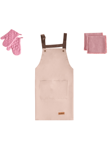 Beliani 5-tlg Küchentextilien Set LACTUCA in Rosa/Braun
