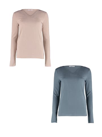 Hailys Langarmshirt 2er-Set V-Ausschnitt Normale Passform in Blau-Rosa