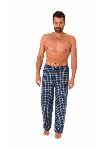 NORMANN Flanell Schlafanzug Pyjama Hose lang Karo Baumwolle - 70788 in marine