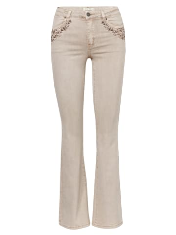 KOROSHI LANGE HOSE JEANS GLOCKE in beige