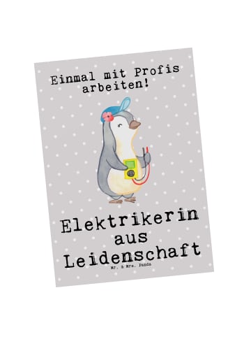 Mr. & Mrs. Panda Postkarte Elektrikerin Leidenschaft mit Spruch in Grau Pastell