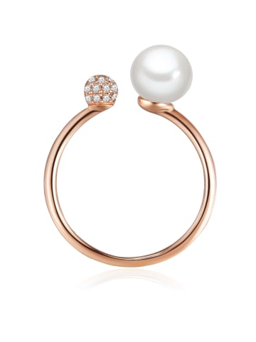 Valero Pearls Ring aus Sterling Silber mit Zirkonia und Süßwasser-Zuchtperle in roségold