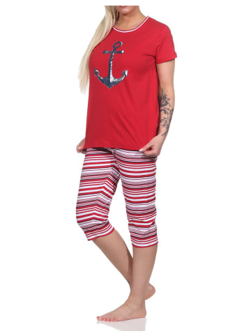 NORMANN Capri Schlafanzug kurzarm Pyjama Anker und Ringeln - 74841 in rot