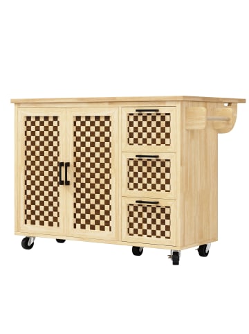 ABRIHOME Ausziehbarer Kücheninsel mit Handtuchhalter, Schachbrettmuster 120x45(75)x92cm