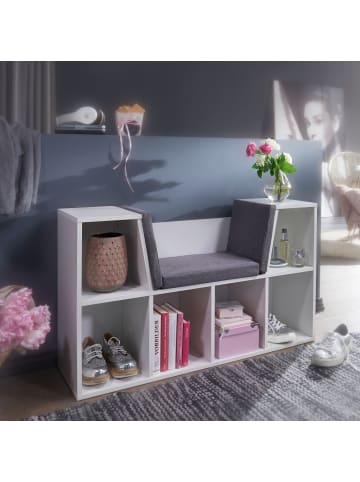 KADIMA DESIGN Regal-Sitzbank | Weiß, 101.5x61.5cm, 6 Fächer, Grau