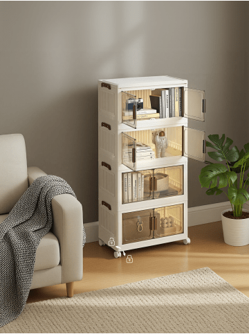SONGMICS Aufbewahrungsbox Dennys in Weiß-Transparentes Braun - (B)55 x (H)111 x (T)31 cm
