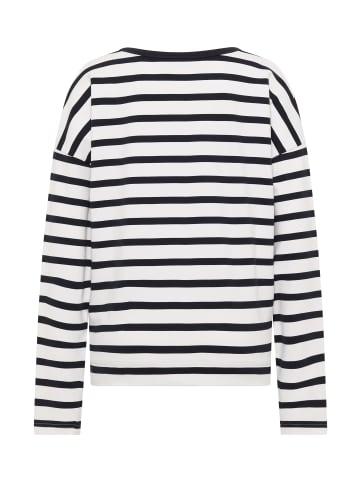 ELBSAND Sweatshirt Elva in Cloud White + Coldwater STRIPE