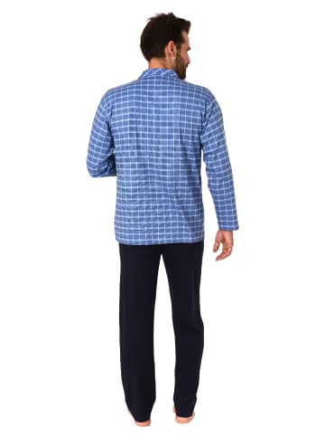NORMANN Pyjama Schlafanzug lang zum durchknöpfen Karo - 71684 in hellblau