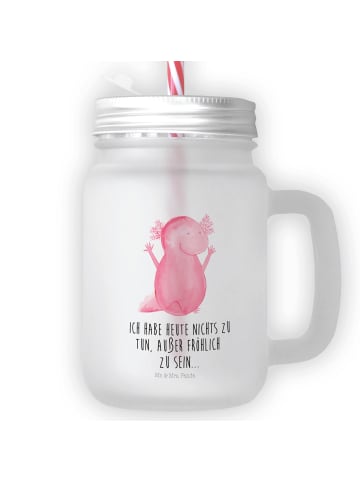 Mr. & Mrs. Panda Trinkglas Mason Jar Axolotl Hurra mit Spruch in Transparent