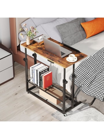 COSTWAY Betttisch auf Rollen höhenverstellbar 80 x 40 cm in Braun