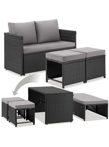 tectake 2-in-1-Rattanlounge-Set, höhenverstellbare Tischfüße, wasserabweisend