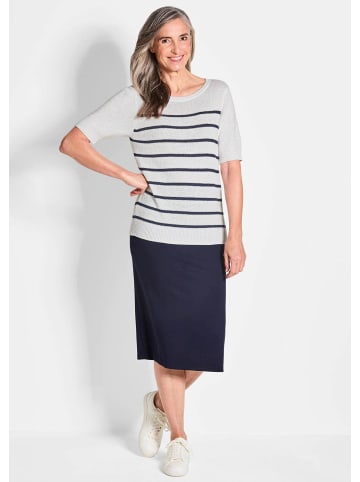 GOLDNER Maritimer Pullover mit U-Boot-Ausschnitt in weiß / marine / geringelt