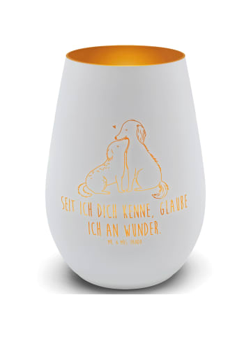Mr. & Mrs. Panda Gold Windlicht Hunde Liebe mit Spruch in Weiß