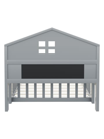 ABRIHOME Kinderbett in Grau 90x200 cm mit Lattenrost Schutzgitter Tür und Stauraum
