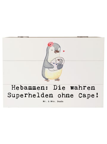 Mr. & Mrs. Panda Holzkiste Hebamme Superheld mit Spruch in Weiß