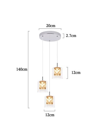 ZMH Pendelleuchte 3-flammige G9 in silber rund Kristall L20cm x H140cm