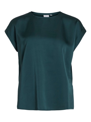 Vila Satin Blusen T-Shirt Kurzarm Basic Top Glänzend VIELLETTE in Grün-4