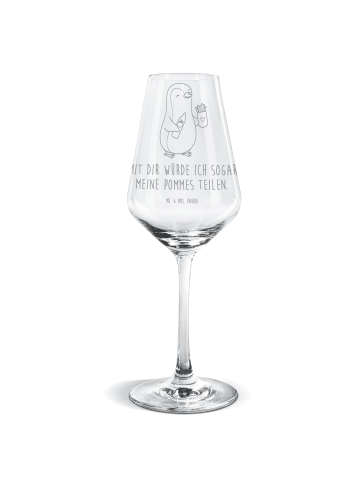 Mr. & Mrs. Panda Glas mit Gravur Pinguin Pommes mit Spruch in Transparent