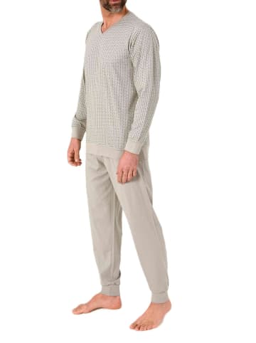 NORMANN Langarm Schlafanzug Pyjama Bündchen Minimalprint in grau