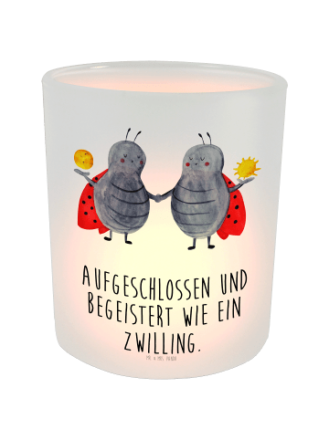 Mr. & Mrs. Panda Kerzenhalter Sternzeichen Zwilling mit Spruch in Transparent