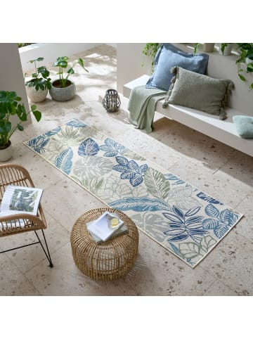 KADIMA DESIGN Outdoor Teppich Naturmotive, Floral, Balkon schmutzabweisend in Blau-Grün