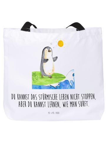 Mr. & Mrs. Panda Shopper Pinguin Surfer mit Spruch in Weiß