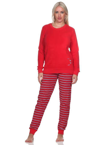 NORMANN Frottee langarm Schlafanzug Bündchen Pyjama - 82622 in rot