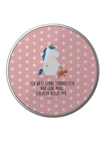 Mr. & Mrs. Panda Blechdose rund Einhorn Teddy mit Spruch in Rot Pastell