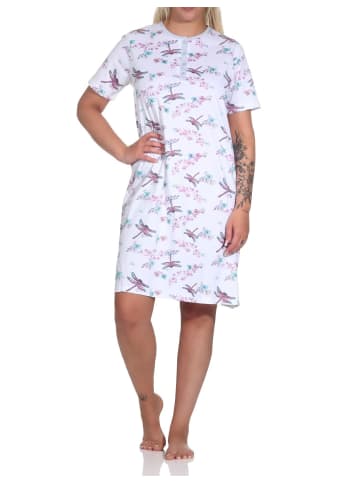 NORMANN kurzarm Nachthemd floralem Alloverprint und Knopfleiste am Hals - 79281 in weiss