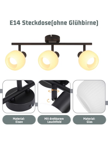 ZMH Deckenleuchte in schwarz 3-flammige E14 Glas Morden schwenkbar Deckenspots