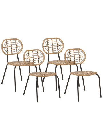 Beliani 4er-Set Gartenstuhl PRATELLO in Naturfarben/Beige/Schwarz