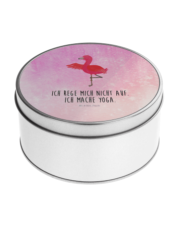 Mr. & Mrs. Panda Blechdose rund Flamingo Yoga mit Spruch in Aquarell Pink