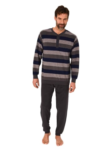 NORMANN Langarm Schlafanzug Frottee Stretch Pyjama Bündchen - 86810 in blau