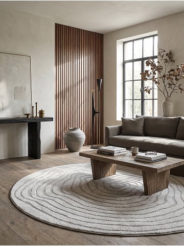KADIMA DESIGN Rundteppich Streifen pflegeleicht Wohnzimmer Schlafzimmer Flur in Grau