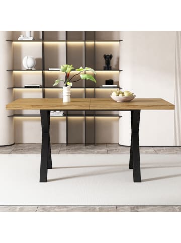 ABRIHOME Esstisch mit gekreuzten Beinen in Braun